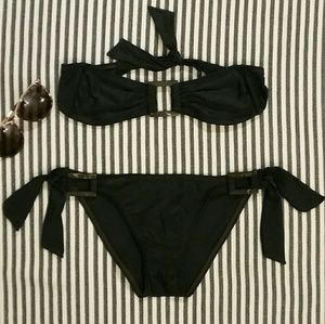 Bandeau Top & Tie Bottom Black Bikini (Boutique)
